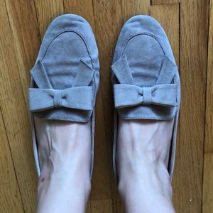 Gray suede bow flats